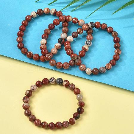 Natural Red Jasper Bead Stretch Bracelets X-BJEW-K212-B-012-1