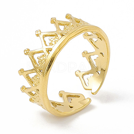 Ion Plating(IP) 304 Stainless Steel Crown Open Cuff Rings for Women RJEW-G275-08G-1