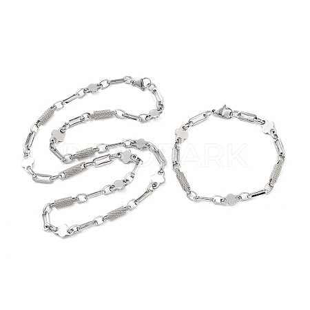 Anti-Tarnish 201 Stainless Steel Oval & Column Link Chain Necklace & Bracelets Set SJEW-G083-03P-1