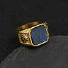 304 Stainless Steel with Natural Lapis Lazuli Finger Rings FS-WG06E27-12-1