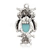Antique Silver Plated Halloween Owl Alloy Dyed Synthetic Turquoise Pendants PALLOY-J652-01AS-2
