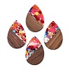 Transparent Resin & Walnut Wood Big Pendants RESI-T058-05I-1