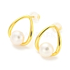 Brass Teardrop Stud Earrings with Natural Pearl Beaded EJEW-Z020-03G-1