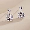 Rhodium Plated 925 Sterling Silver Micro Pave Cubic Zirconia Ear Studs for Women EJEW-P231-96P-2