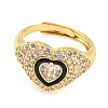 Enamel Heart Adjustable Ring with Clear Cubic Zirconia RJEW-Q781-01G-01-2