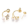 Ginkgo Leaf Natural Pearl Front Back Stud Earrings with Cubic Zirconia PEAR-N020-05Q-1
