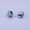 Printed Round with Flower Pattern Silicone Focal Beads SI-JX0056A-163-1