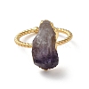 Natural Amethyst Nuggets Open Cuff Rings RJEW-M155-01G-2