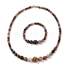Natural Petrified Wood Round Beads Bracelets & Necklaces Sets SJEW-L132-25-1
