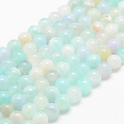 Natural Striped Agate/Banded Agate Bead Strands G-K155-A-6mm-04-1