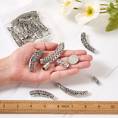 20Pcs 10 Style Tibetan Style Alloy Tube Beads TIBEB-CD0001-06AS-1