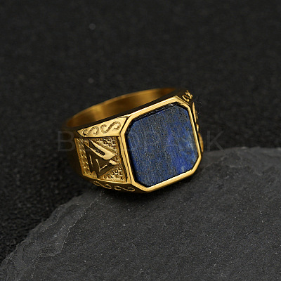 304 Stainless Steel with Natural Lapis Lazuli Finger Rings FS-WG06E27-12-1