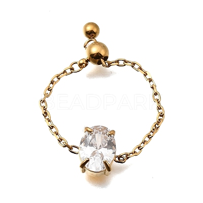 304 Stainless Steel Pave Cubic Zirconia Adjustable Chain Rings RJEW-P189-01C-G-1