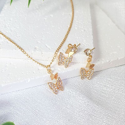Butterfly Alloy Rhinestone Pendant Necklaces & Stud Earrings Sets for Women FS-WGF94CB-01-1