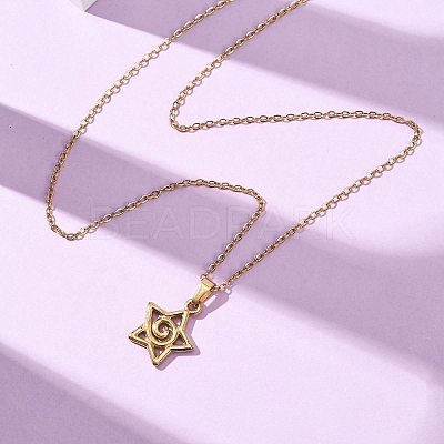 304 Stainless Steel Star Pendant Cable Chain Necklaces for Men Women NJEW-K308-01B-G-1