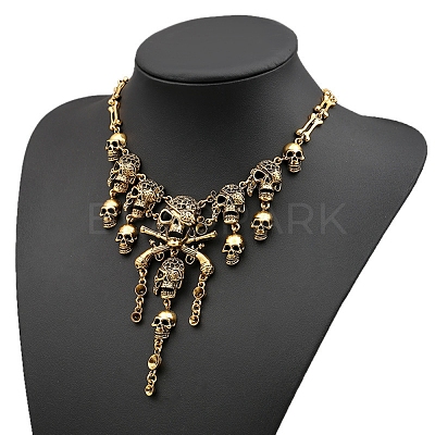 Alloy Skull Bib Necklace NJEW-L175-01AG-1