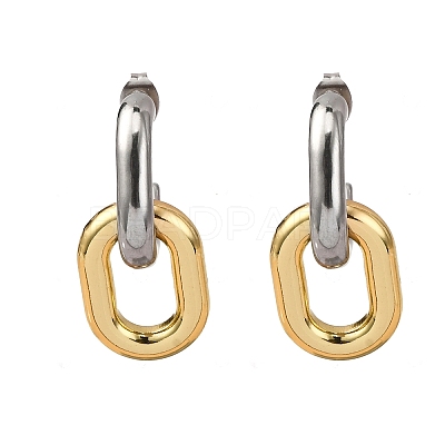 304 Stainless Steel Two Tone Oval Dangle Stud Earrings EJEW-L304-04GP-1