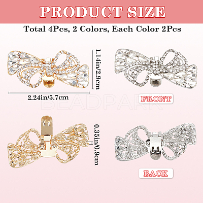4Pcs 2 Colors Bowknot Alloy Rhinestone Shoe Decorations FIND-CP0002-27-1