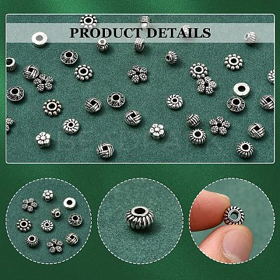 100Pcs 10 Styles Tibetan Style Alloy Spacer Beads TIBEB-YW0001-14AG-1