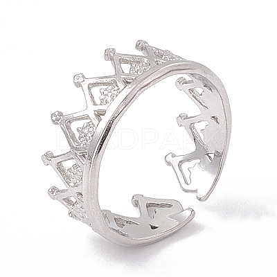 Non-Tarnish 304 Stainless Steel Crown Open Cuff Rings for Women RJEW-G275-08P-1