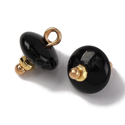 Natural Black Agate Dyed & Heated Saucer Charms with Rack Plating Golden Tone Brass Bails KK-B103-17A-11-1