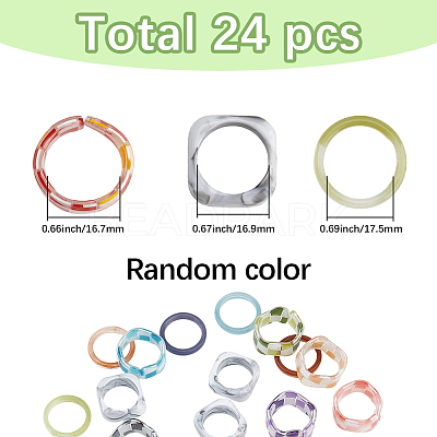 3 Styles Resin & Acrylic Finger Rings for Women RJEW-SC0001-23-1
