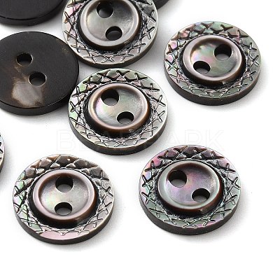 Natural Black Lip Shell Flat Round Buttons with Carved Rim LS-SH-CBA18B6-02B-06-1