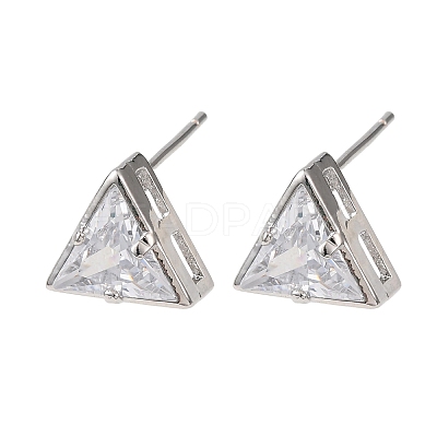 Brass Micro Pave Clear Cubic Zirconia Stud Earrings EJEW-C174-02F-P-1
