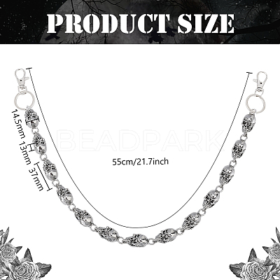 Skull Zinc Alloy Link Chain Belts AJEW-WH0070-24AS-1