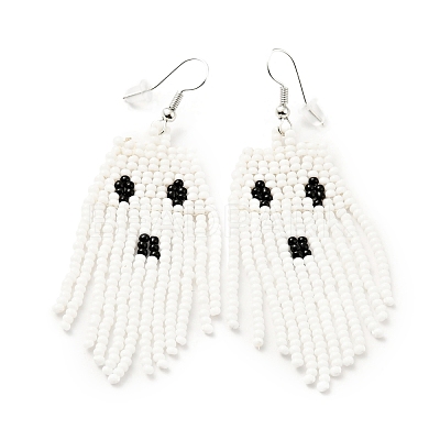 Glass Seed Braided Ghost Chandelier Earrings EJEW-B012-02-1
