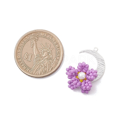 Glass Seed Beaded Moon & Flower Pendants PALLOY-MZ01185-01-1