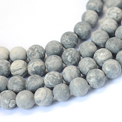 Frosted Natural Polychrome Jasper/Picasso Stone/Picasso Jasper Beads Strands X-G-E334-6mm-24-1