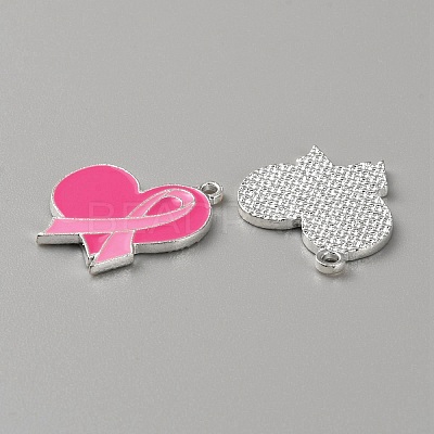 Breast Cancer Pink Awareness Ribbon Theme Alloy Enamel Pendants ENAM-WH0057-50B-1