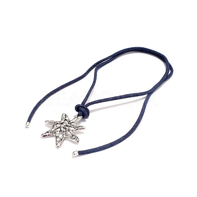 Alloy Flower Pendant Adjustable Nylon Cord Tie Knot Necklaces for Women WG58F26-02-1