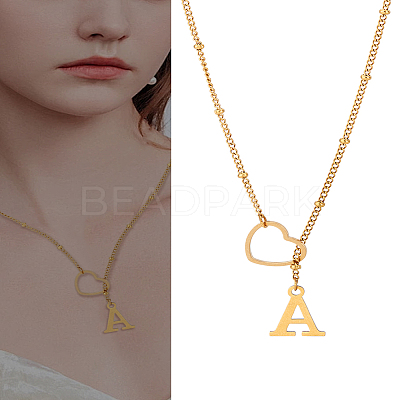 1Pc Letter & Heart Stainless Steel Lariat Necklaces for Women NJEW-LP0002-87G-A-1
