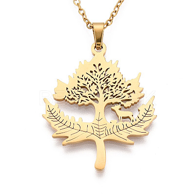 304 Stainless Steel Pendant Necklaces NJEW-T018-50G-1
