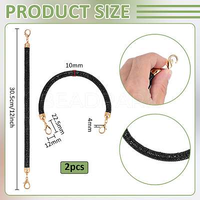2Pcs Round Jet Rhinestone Synthetic Rubber Cord Bag Handles DIY-PH0035-49G-1
