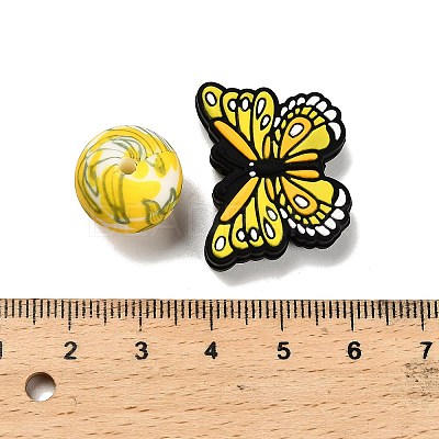 25Pcs Butterfly & Round Silicone Focal Beads SIL-L005-02E-1