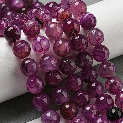 Faceted Natural Dragon Veins Agate Beads Strands X-G-F447-12mm-L02-1