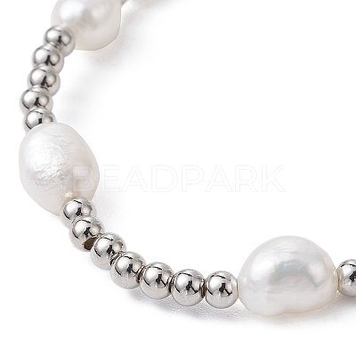 4Pcs 4 Style Natural Pearl & Brass Beaded Stretch Bracelets Set for Women BJEW-JB09662-02-1