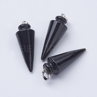 Natural Dyed & Heated Black Agate Pendants G-P236-09-1