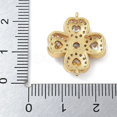 Rack Plating Brass Clear Cubic Zirconia Clover Connector Charms KK-A234-037G-1