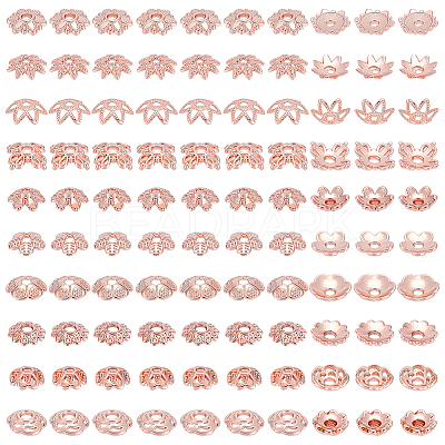 100Pcs 10 Styles Brass Bead Caps KK-PH0012-35RG-1