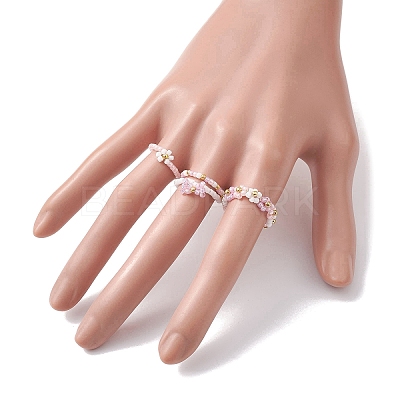 4Pcs 4 Style Glass Seed Beaded Stretch Finger Rings RJEW-JR00661-04-1