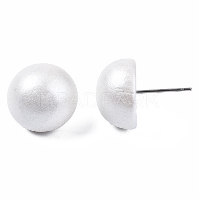 Painted Half Round Schima Wood Earrings for Girl Women EJEW-T017-02H-1