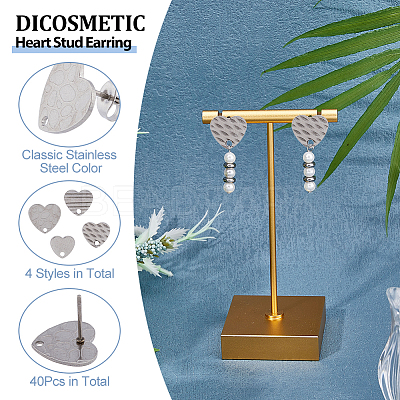 40Pcs 4 Style 304 Stainless Steel Heart Stud Earring Findings STAS-DC0014-82-1