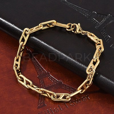 304 Stainless Steel Oval Link  Chain Bracelets for Women Men BJEW-F488-49A-G-1