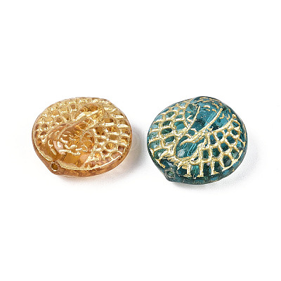 Flat Round with Peacock Glass Beads GLAA-T025-70M-1