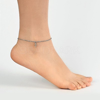 Tarnish Resistant Cross Stainless Steel Anklets AJEW-AN00104-01-1