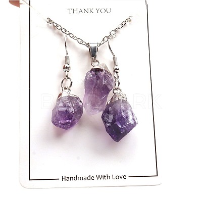 Nuggets Natural Amethyst Pendant Necklaces & Dangle Earrings Sets FS-WGD81FA-02-1
